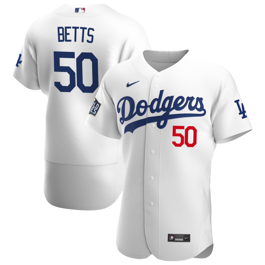 Los Angeles Dodgers 50 Mookie Betts Men Nike White Home 2020 World Series Champions Authentic Player MLB Jersey